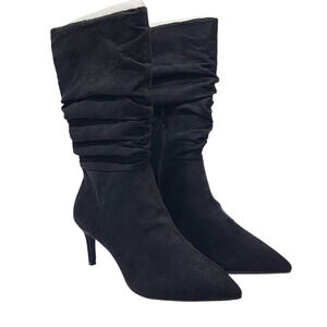 Alfani Lissa Boots 9 M Black Pointed Toe Stiletto Heel Slouchy Faux Suede